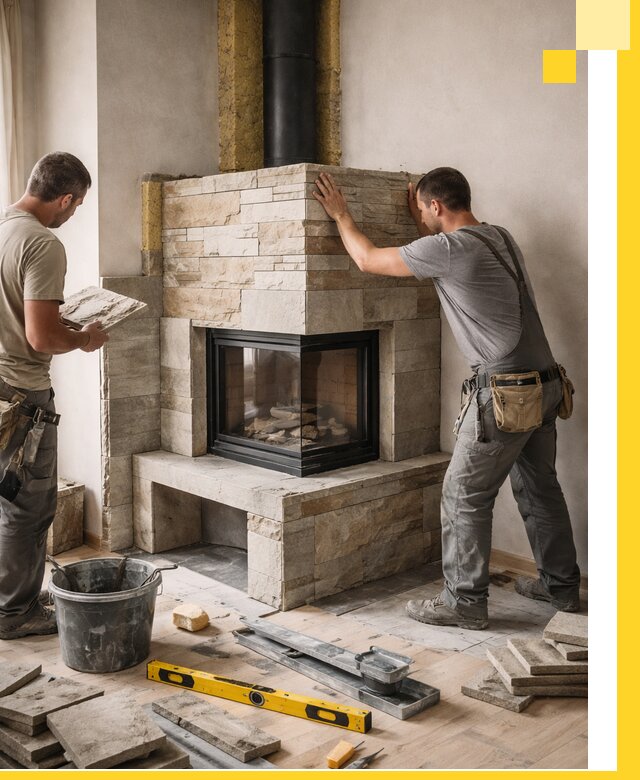 Угловые камины под ключ проект, монтаж и отделка в Партизанске