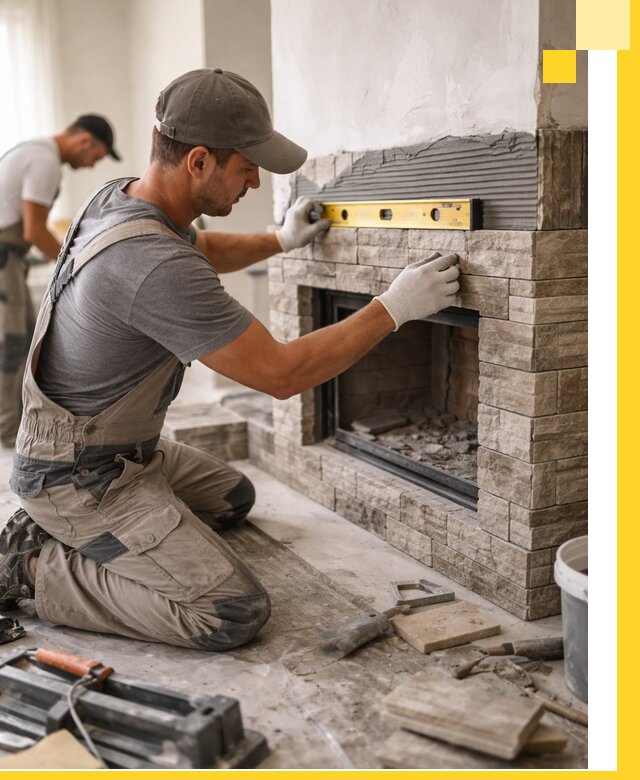 Облицовка каминов в Партизанске, монтаж и отделка натуральным камнем