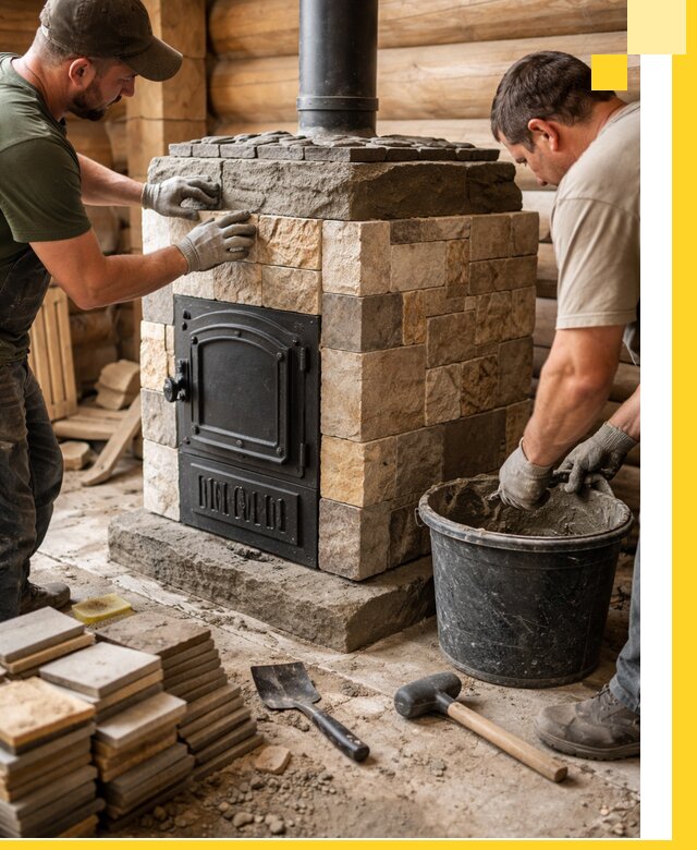 Облицовка банной печи под ключ в Партизанске: камень и плитка