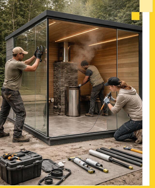 Проектирование и строительство стеклянных бань в Партизанске