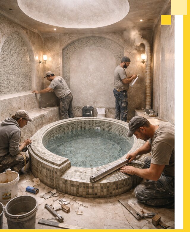 Профессиональное строительство хамама с бассейном в Партизанске под ключ