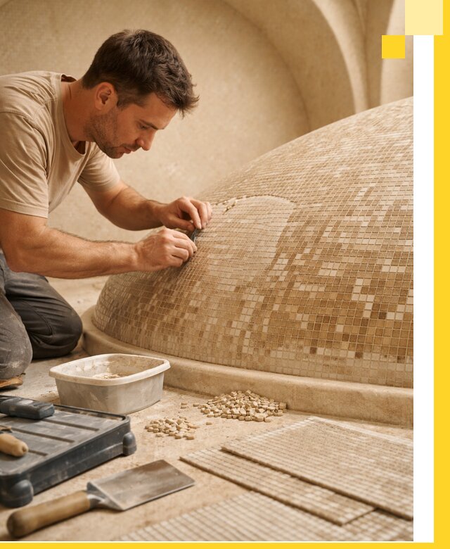 Профессиональная укладка мозаики для хамама под ключ в Партизанске